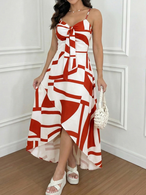 Printed Irregular Sling Maxi Dress GYLY-11175