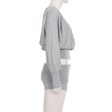 Slash Shoulder Long Sleeve Sport Short Suit GPKJ-MR52085