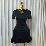 V Neck Short Sleeve Slim Mini Dress GADE-11502