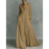 Plus Size Solid Color Long Sleeve Maxi Dress GQLK-1.31