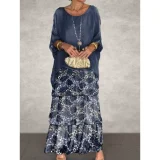 Plus Size Chiffon Mesh Bat Sleeve Maxi Dress GQLK-8699