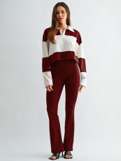 Contrast Color Patchwork Long Sleeve Pant Suit CH-26055