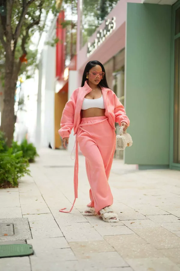 Fleece-lined Solid Color Coat Two Piece Pants Set CM-61019