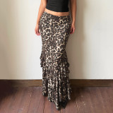 Leopard Printed Ruffles Long Skirts GPKJ-MR52050