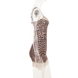 Leopard Printed Lace Patchwork Mini Dress GPKJ-MR52362
