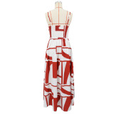 Printed Irregular Sling Maxi Dress GYLY-11175