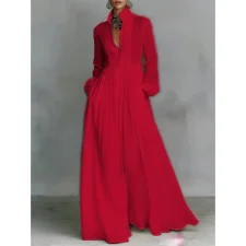 Plus Size Solid Color Long Sleeve Maxi Dress GQLK-1.31