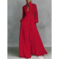 Plus Size Solid Color Long Sleeve Maxi Dress GQLK-1.31