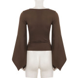 Deep V Neck Long Sleeve Top GPKJ-MR52372