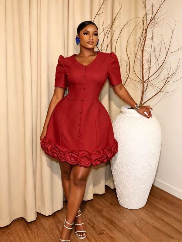V Neck Short Sleeve Slim Mini Dress GADE-11502