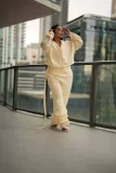 Fleece-lined Solid Color Coat Two Piece Pants Set CM-61019