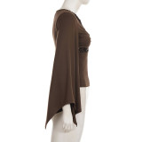 Deep V Neck Long Sleeve Top GPKJ-MR52372