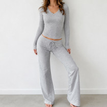 Long Sleeve V Neck Sport Two Piece Pants Set GPKJ-MR52243