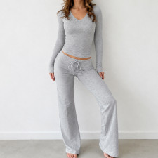 Long Sleeve V Neck Sport Two Piece Pants Set GPKJ-MR52243