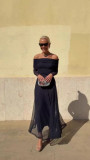 Plus Size One Shoulder Mesh Long Sleeve Maxi Dress GRNH-28923