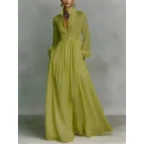 Plus Size Solid Color Long Sleeve Maxi Dress GQLK-1.31