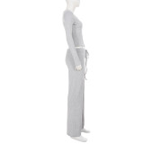 Long Sleeve V Neck Sport Two Piece Pants Set GPKJ-MR52243