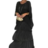 Plus Size Chiffon Mesh Bat Sleeve Maxi Dress GQLK-8699