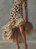 Plus Size Leopard Printed Mesh Patchwork Maxi Dress GQLK-8874