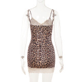 Leopard Printed Lace Patchwork Mini Dress GPKJ-MR52362