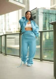 Fleece-lined Solid Color Coat Two Piece Pants Set CM-61019
