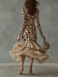 Plus Size Leopard Printed Mesh Patchwork Maxi Dress GQLK-8874