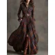 Plaid Printed Long Sleeve Maxi Dress(With Belt) GQLK-5505