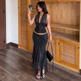 Halterneck Backless Mesh Two Piece Skirt Set GPKJ-MR50066