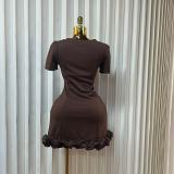 V Neck Short Sleeve Slim Mini Dress GADE-11502