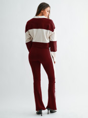 Contrast Color Patchwork Long Sleeve Pant Suit CH-26055