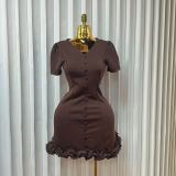 V Neck Short Sleeve Slim Mini Dress GADE-11502