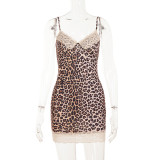 Leopard Printed Lace Patchwork Mini Dress GPKJ-MR52362
