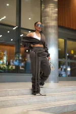 Fleece-lined Solid Color Coat Two Piece Pants Set CM-61019