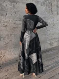 Printed Patchwork Long Sleeve Maxi Dress GQLK-6118
