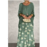 Plus Size Chiffon Mesh Bat Sleeve Maxi Dress GQLK-8699