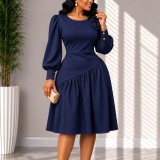 Plus Size Solid Color Irregular Midi  Dress GATE-655