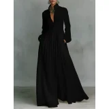 Plus Size Solid Color Long Sleeve Maxi Dress GQLK-1.31