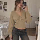 Solid Color Puff Sleeve Sweater Top GPKJ-MR52200