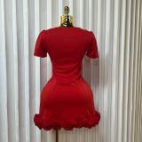 V Neck Short Sleeve Slim Mini Dress GADE-11502