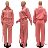 Fleece-lined Solid Color Coat Two Piece Pants Set CM-61019