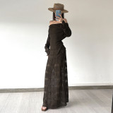 Off Shoulder Long Sleeve Hollow out Skirt Suit GPKJ-MR52089