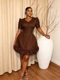 V Neck Short Sleeve Slim Mini Dress GADE-11502