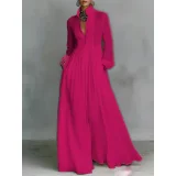 Plus Size Solid Color Long Sleeve Maxi Dress GQLK-1.31
