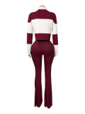 Contrast Color Patchwork Long Sleeve Pant Suit CH-26055