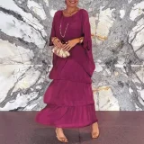 Plus Size Chiffon Mesh Bat Sleeve Maxi Dress GQLK-8699