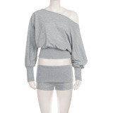 Slash Shoulder Long Sleeve Sport Short Suit GPKJ-MR52085