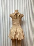 Polka Dot Printed Backless Mini Dress GADE-11593