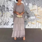 Plus Size Chiffon Mesh Bat Sleeve Maxi Dress GQLK-8699