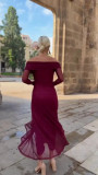 Plus Size One Shoulder Mesh Long Sleeve Maxi Dress GRNH-28923