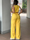 Solid Color Sleeveless Two Piece Pants Set MIL-L343